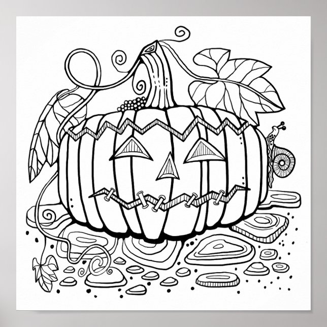 Affiche Page de coloriage Halloween Jack O’Lantern Art (Devant)