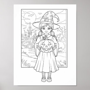 Affiche Page de coloriage Halloween - Une fille avec Citro
