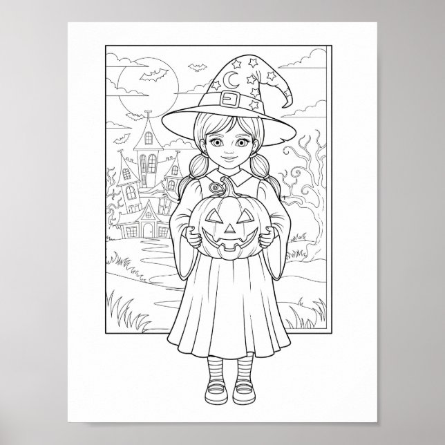 Affiche Page de coloriage Halloween - Une fille avec Citro (Devant)