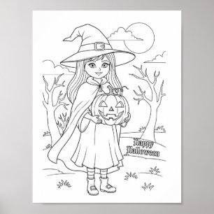 Affiche Page de coloriage Halloween - Une fille avec Citro