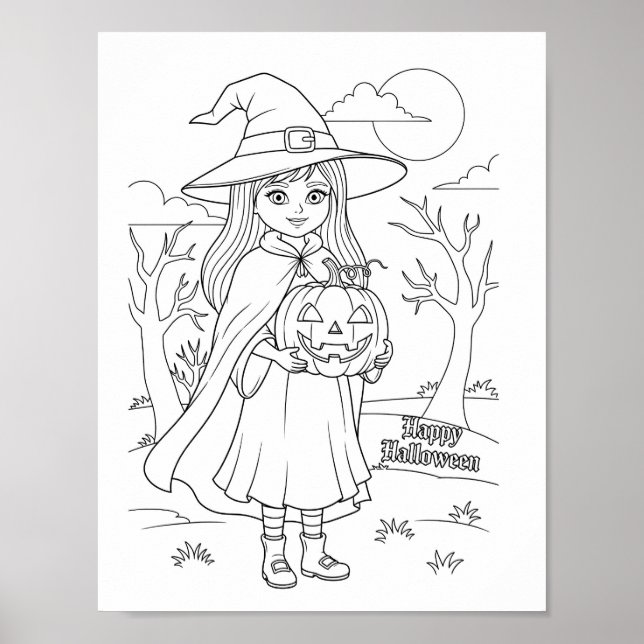 Affiche Page de coloriage Halloween - Une fille avec Citro (Devant)