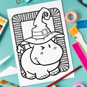 Affiche Page de coloriage hippo Halloween drôle