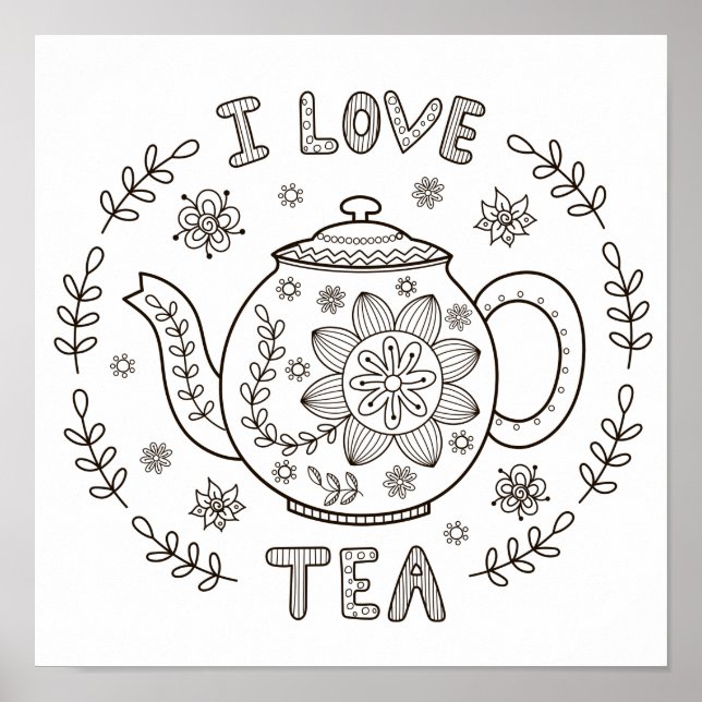 Affiche Page de coloriage I Love Tea (Devant)