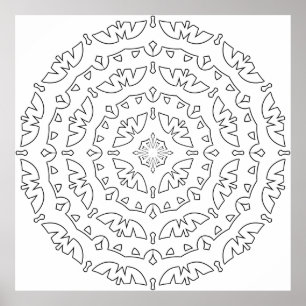 Affiche Page de coloriage mandala de feuille facile motif 