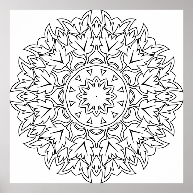 Affiche Page de coloriage mandala de feuilles, création in (Devant)