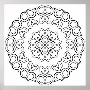 Affiche Page de coloriage mandala de style floral dessin d