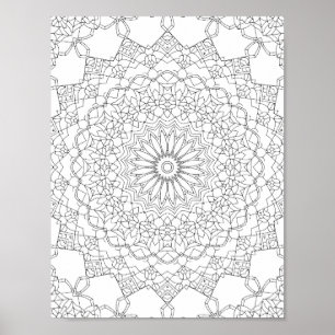 Affiche Page de coloriage mandala étoile Lotus - Motif dét