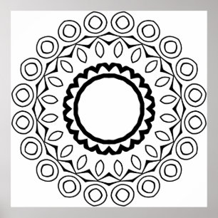 Affiche Page de coloriage Mandala facile motif de cercle g