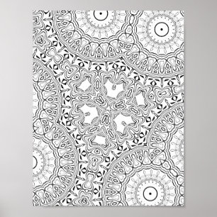 Affiche Page de coloriage motif mandala de cœur, art détai