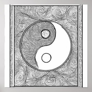 Affiche Page de coloriage symétrique complexe : Yin Yang