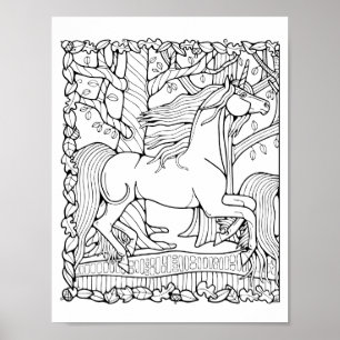 Affiche Page de coloriage Unicorne de la forêt d'Imaginair