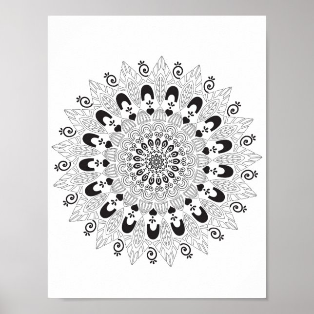 Affiche Page de couleur de conception de fleurs Mandala (Devant)