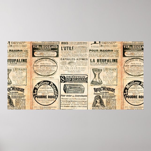 Affiche Page de journal avec publicité - Vintage engrave (Devant)