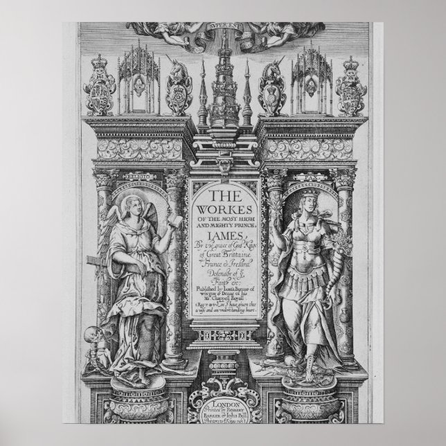 Affiche Page de titre de "Les oeuvres de Jacques I", gravé (Devant)