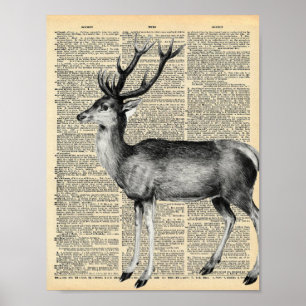 Affiche Page Dictionnaire vintage avec cerf