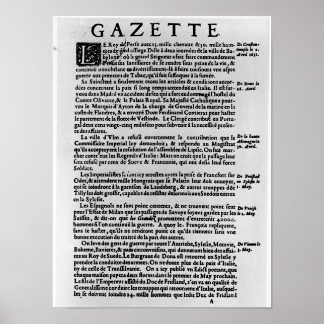 Affiche Page du texte de 'La Gazette' (Devant)