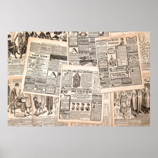 Affiche Pages de journaux avec publicité antique. La femme (Devant)