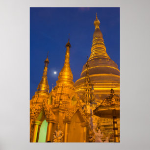 Affiche Pagode de Shwedagon la nuit, Myanmar