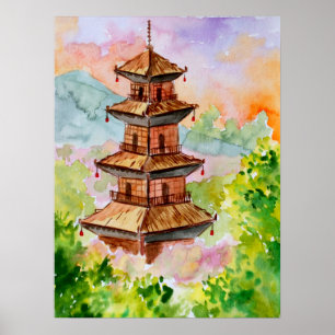 Affiche Pagode japonaise en automne