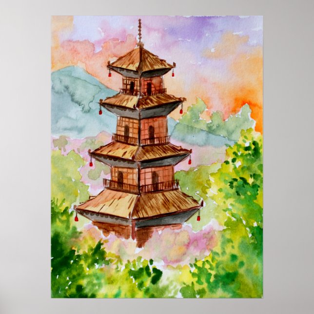 Affiche Pagode japonaise en automne (Devant)