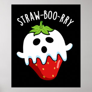 Affiche Paille-boo-rry Funny Fraise Pun Dark BG