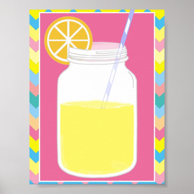 Affiche Paille de citronnade rose amusante | Chevron (Devant)