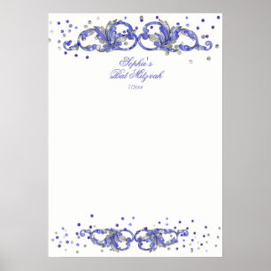 Affiche Paillet bleu, Bat Mitzvah, personnalisé, panneau d