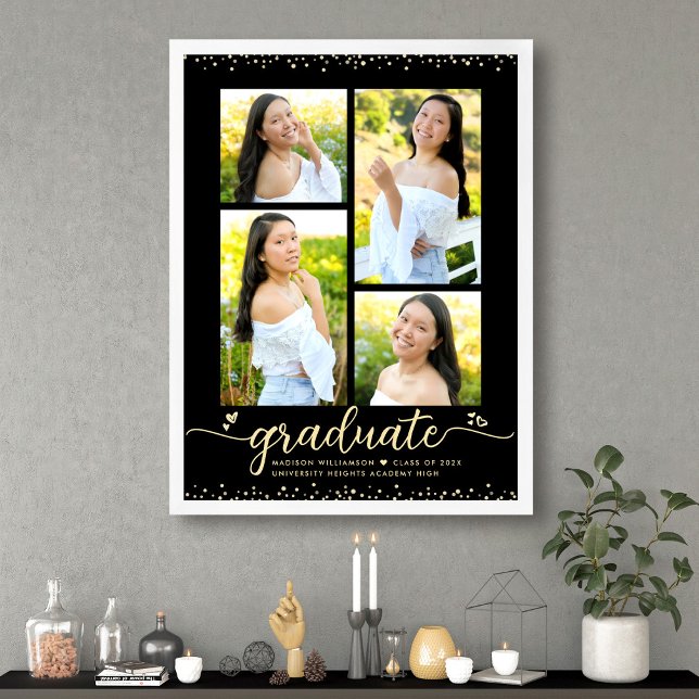 Affiche Paillet doré Or Glitter Diplômé 4 Photo Script Cœu (Créateur téléchargé)