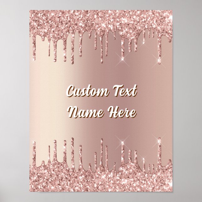 Affiche Pailletée Or Rose Texte Personnalisé Nom (Devant)