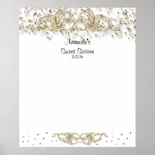 Affiche Paillettes dorées, Sweet Sixteen, panneau de signa