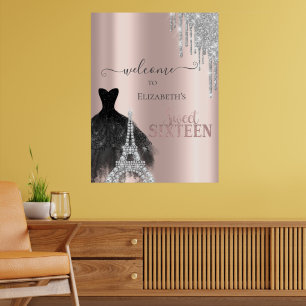 Affiche Paillettes qui coulent, Robe, Tour Eiffel Sweet 16