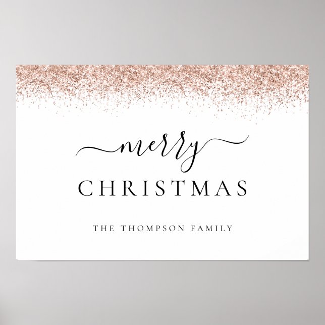 Affiche Paillettes Rose Gold Nom Blanc Joyeux Noël (Devant)