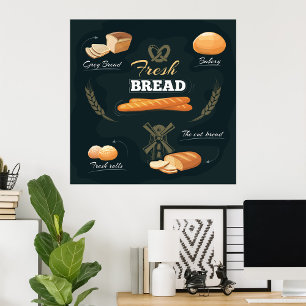 Affiche Pain Artisan frais Boulangerie Pain Rouleaux Bague