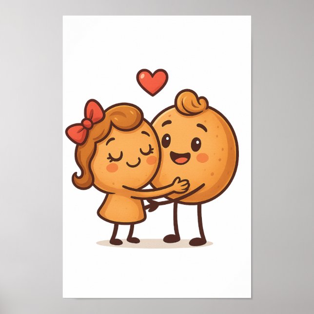Affiche Pain d'amour - Design de dessin animé mignon et un (Devant)