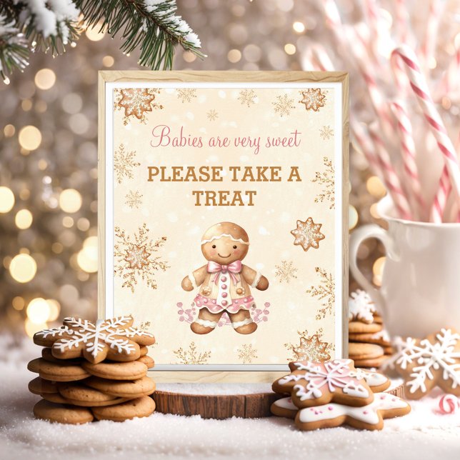 Affiche Pain d'épices Baby shower de Noël Fille Favoriser  (Gingerbread Girl Christmas Baby Shower Favor Sign)
