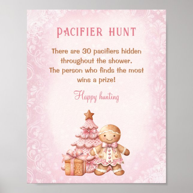 Affiche Pain d'épices Baby shower rose Pacifique jeu de ch (Devant)
