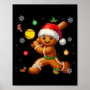 Affiche Pain d'épices Jouer au softball Joueur de Noël Enf