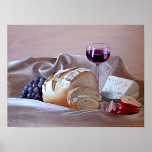 Affiche Pain et fromage avec le merlot