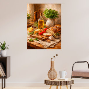 Affiche Pain rustique et huile d'olive une cuisine méditer