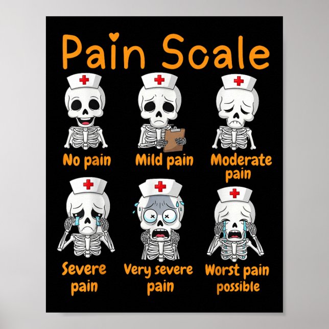 Affiche Pain Scale Cute Nurse Skeleton Halloween Trauma Fu (Devant)