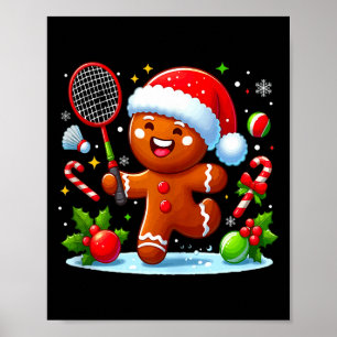 Affiche Pains d'épice de Noël jouant au badminton drôle de
