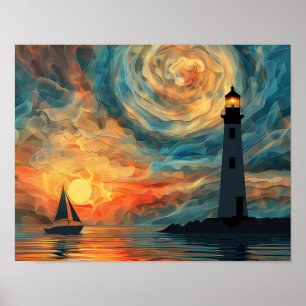 Affiche Paint Paint Sunset Lighthouse