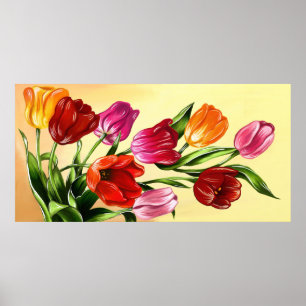 Affiche Painting of Red Pink Yellow Orange Tulips