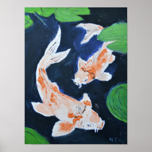 Affiche Paire de carpes sereines jardin d'eau