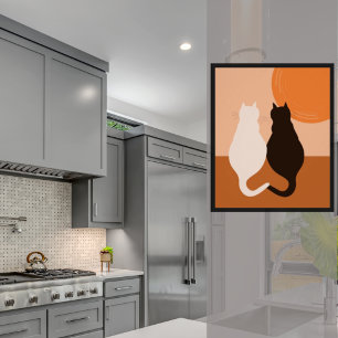 Affiche Paire de chat noir et blanc - Décor mural de cuisi