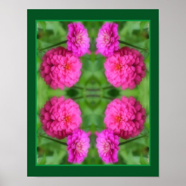 Affiche Paire de fleurs rose Zinnia gros Abstrait (Devant)