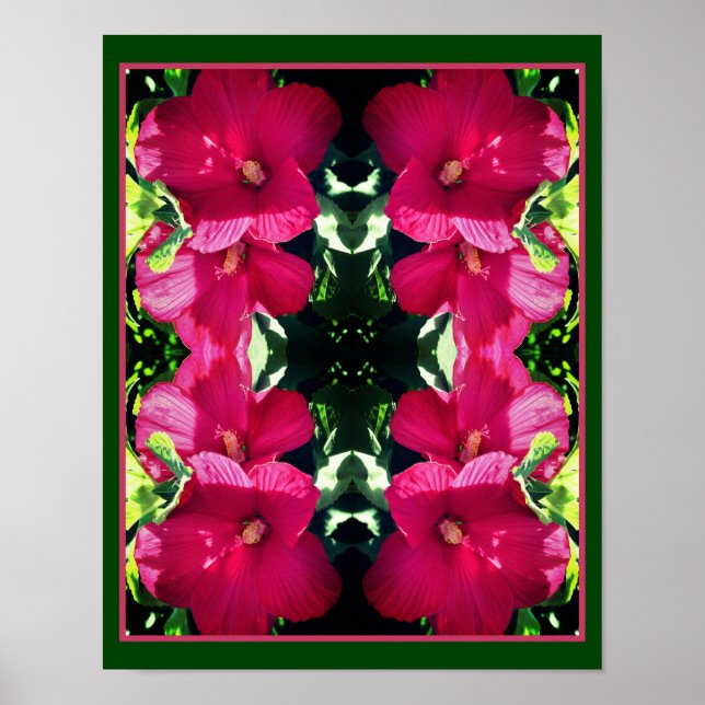 Affiche Paire de fleurs rouge Hibiscus fermer miroir Abstr (Devant)
