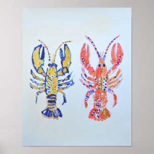 Affiche Paire de homards vibrants - Art folklorique
