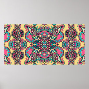 Affiche Paisley bandanna fleurie traditionnelle ornemental