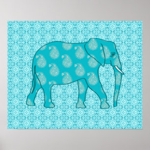 Affiche Paisley - bleu turquoise et aqua